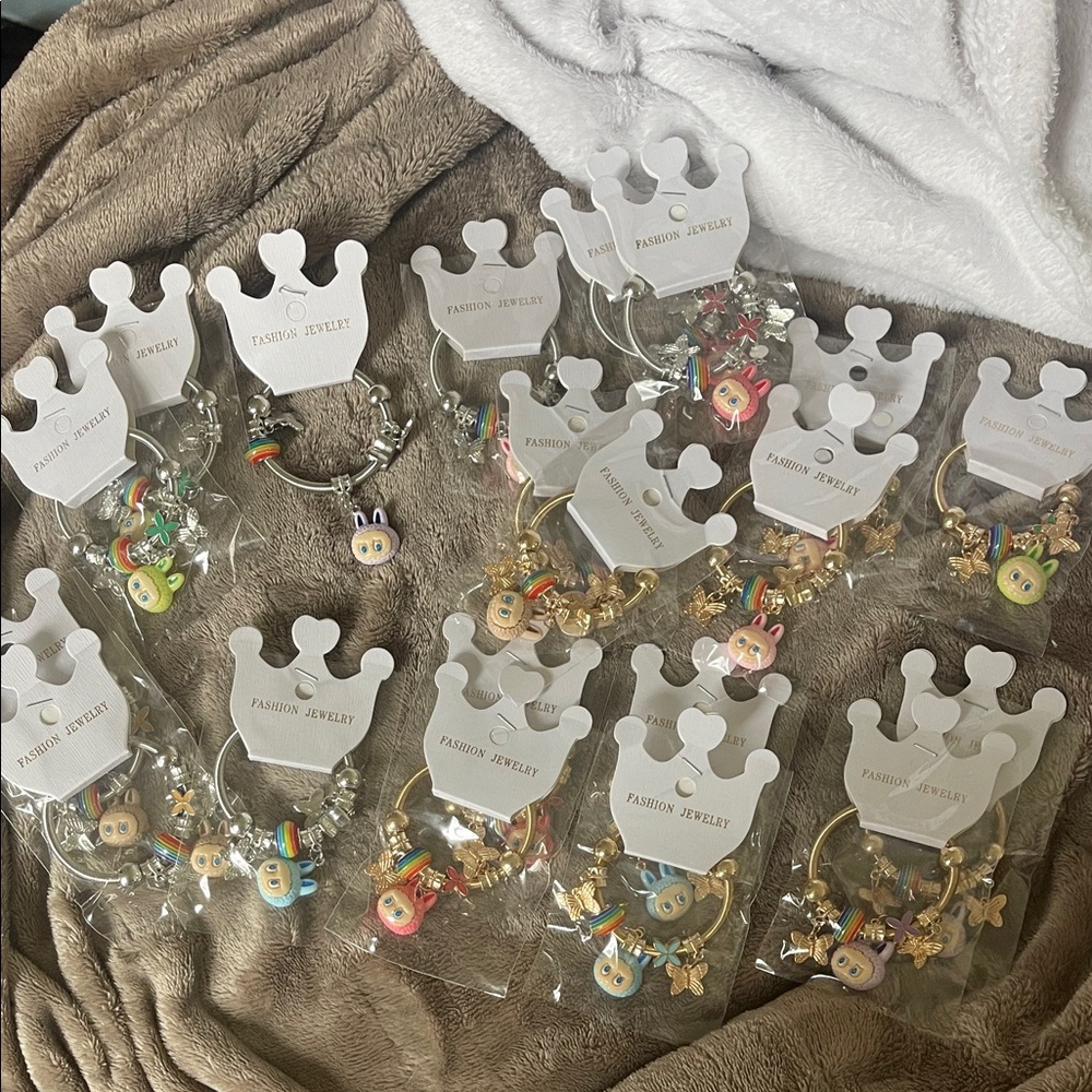 Colorful Kids Labubu Charm Bracelets silver and gold toned set of 20 nwt